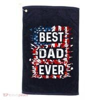 Funny Best Dad Ever Fathers Day Papa Us American Flag Golf Towel thumb 0