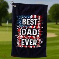 Funny Best Dad Ever Fathers Day Papa Us American Flag Golf Towel thumb 1
