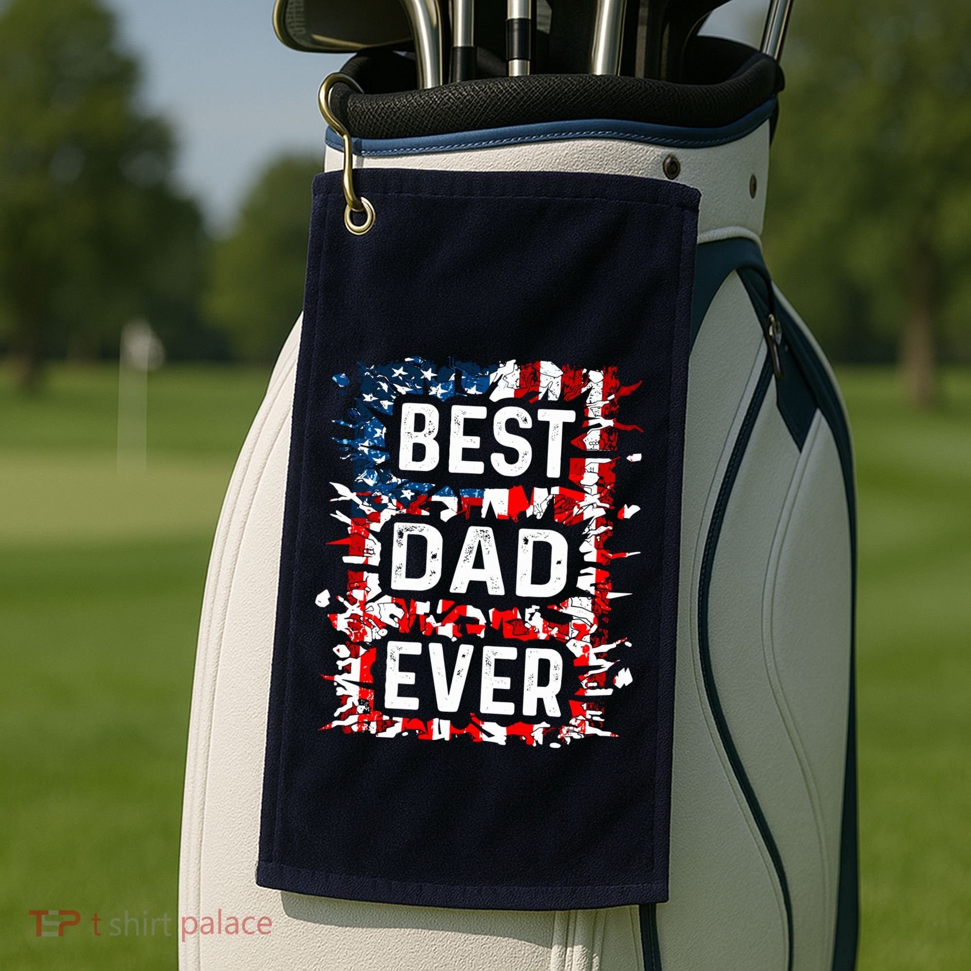 Funny Best Dad Ever Fathers Day Papa Us American Flag Golf Towel