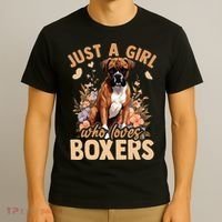 Floral Boxer Dog Just A Girl Who Loves Boxer T-Shirt thumb 3