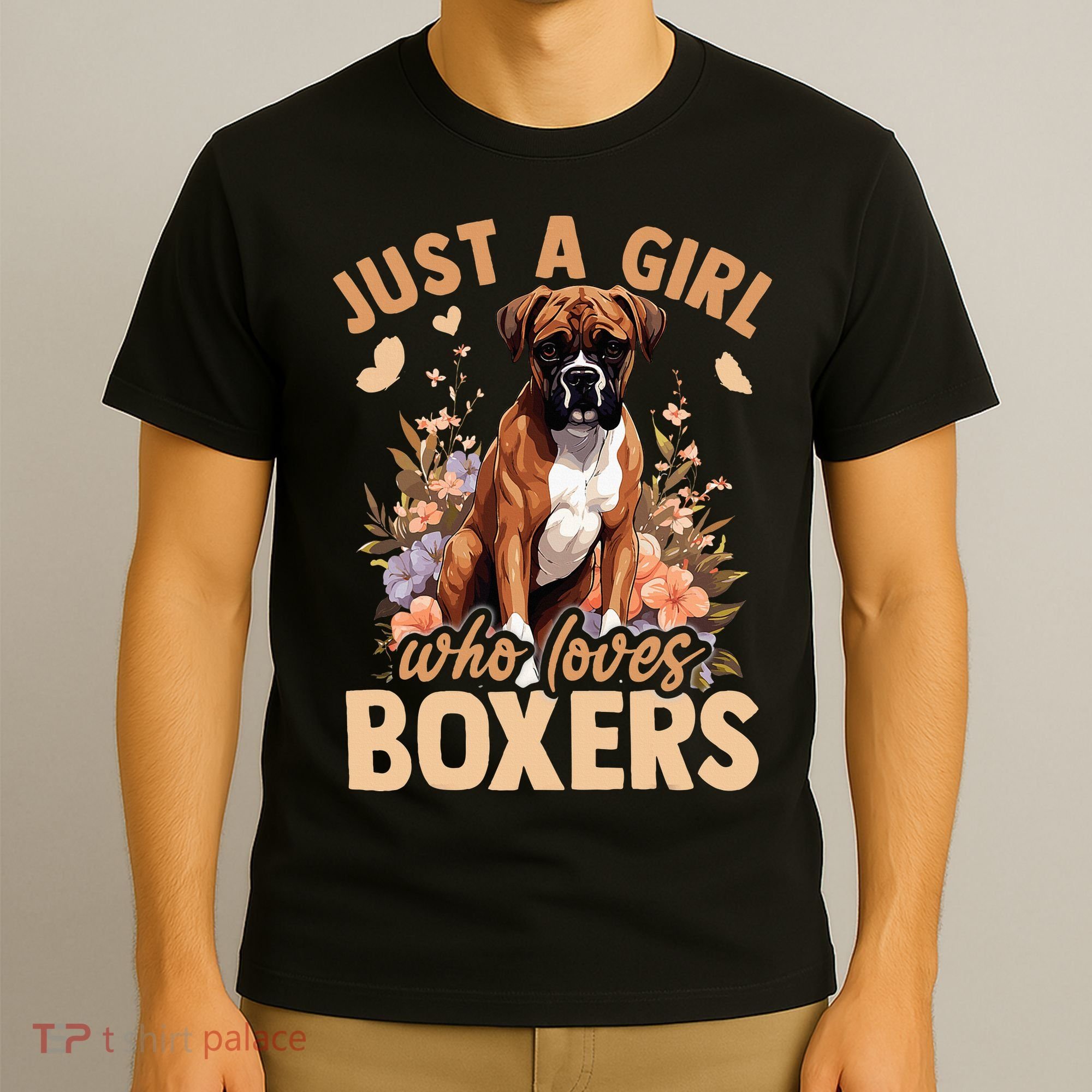 Floral Boxer Dog Just A Girl Who Loves Boxer T-Shirt