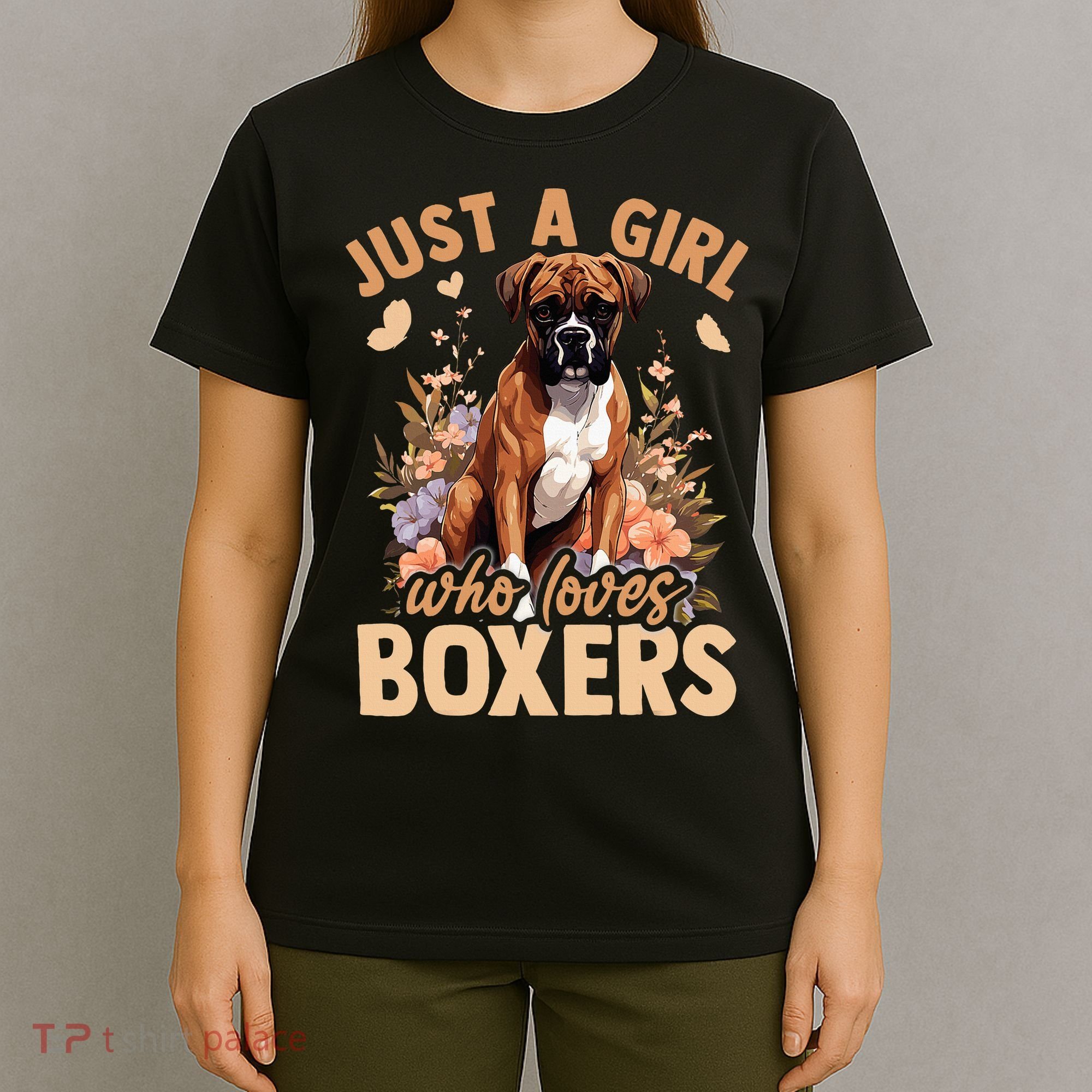 Floral Boxer Dog Just A Girl Who Loves Boxer T-Shirt