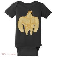 Funny Buff Doge Chiba Dog Gym meme Funny Swole Doge Baby Bodysuit thumb 0