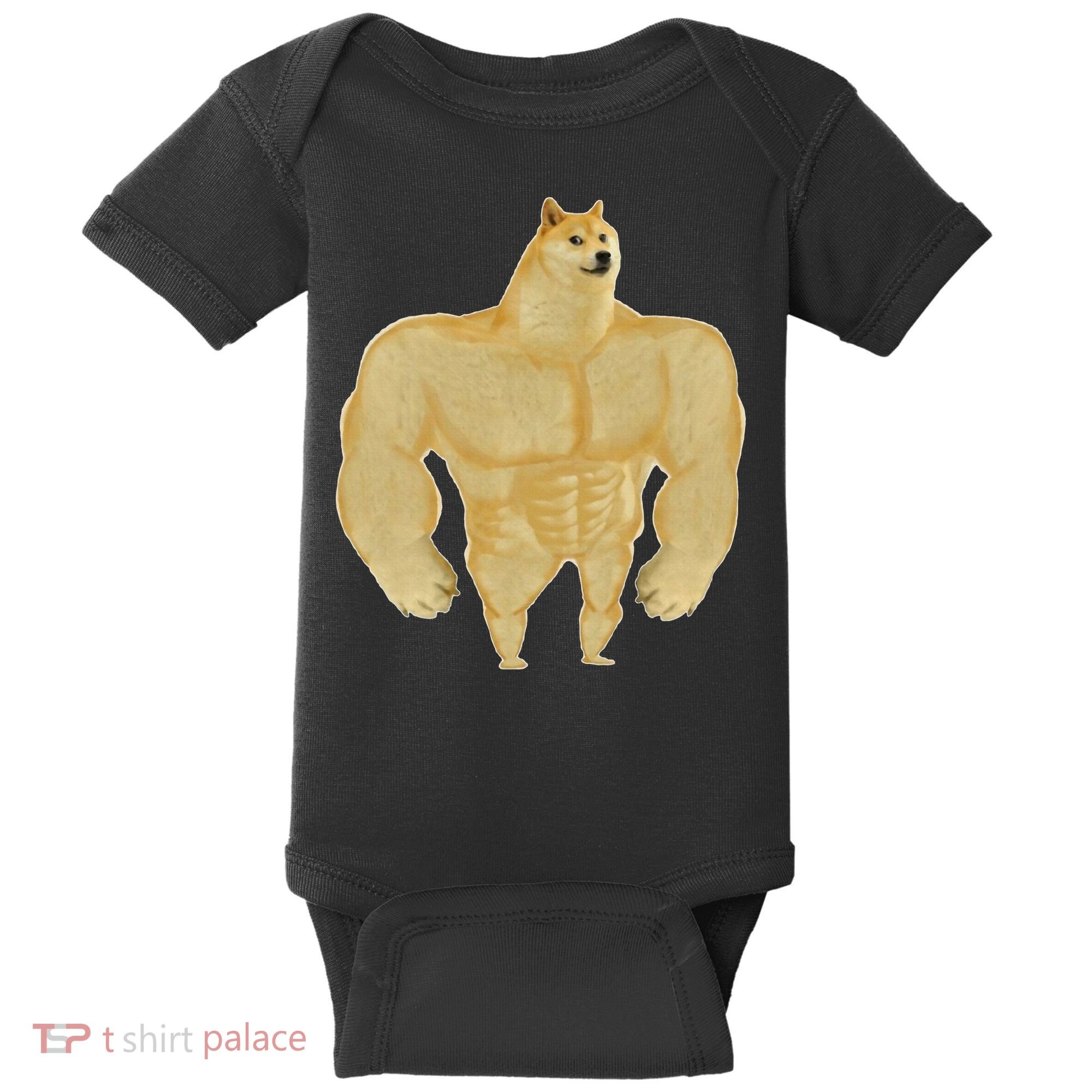 Funny Buff Doge Chiba Dog Gym meme Funny Swole Doge Baby Bodysuit