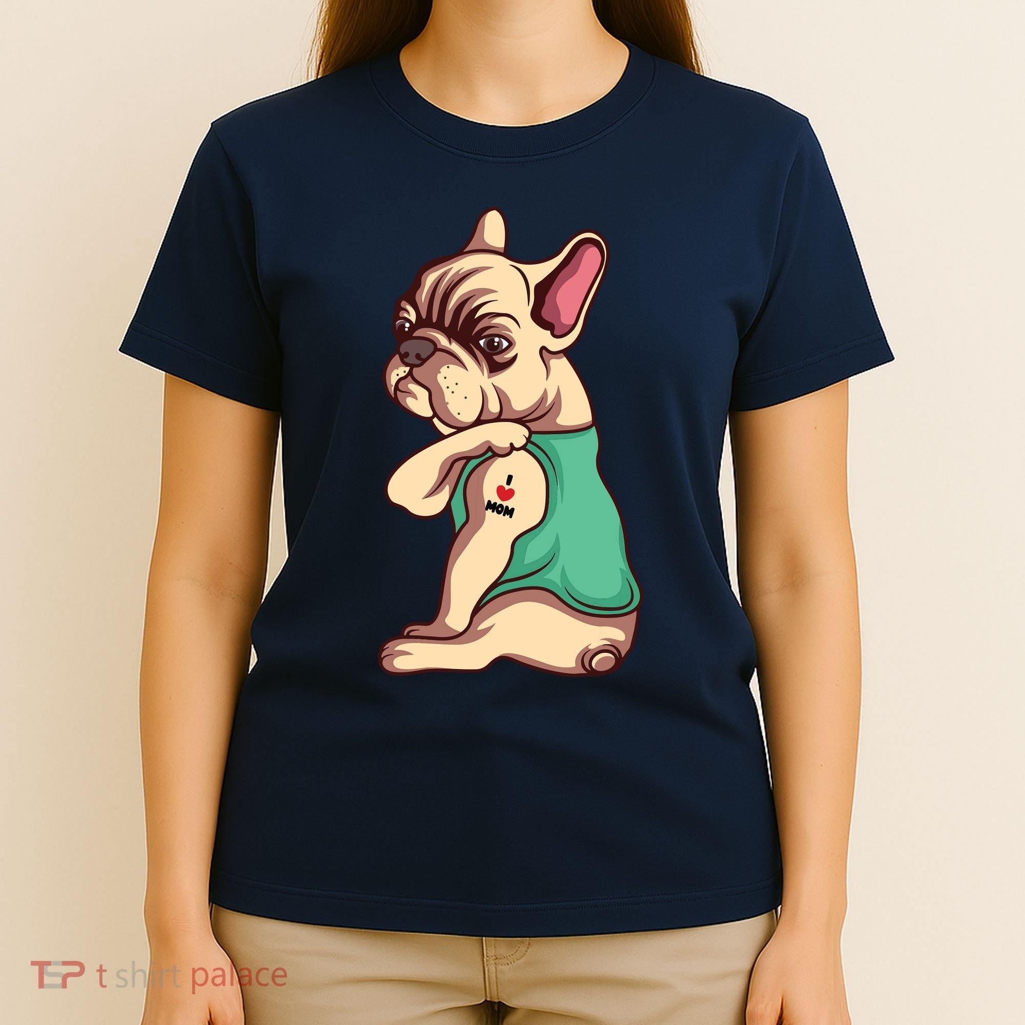French Bulldog Dog I Love Mom Tattoo Lover Funny Gift T-Shirt