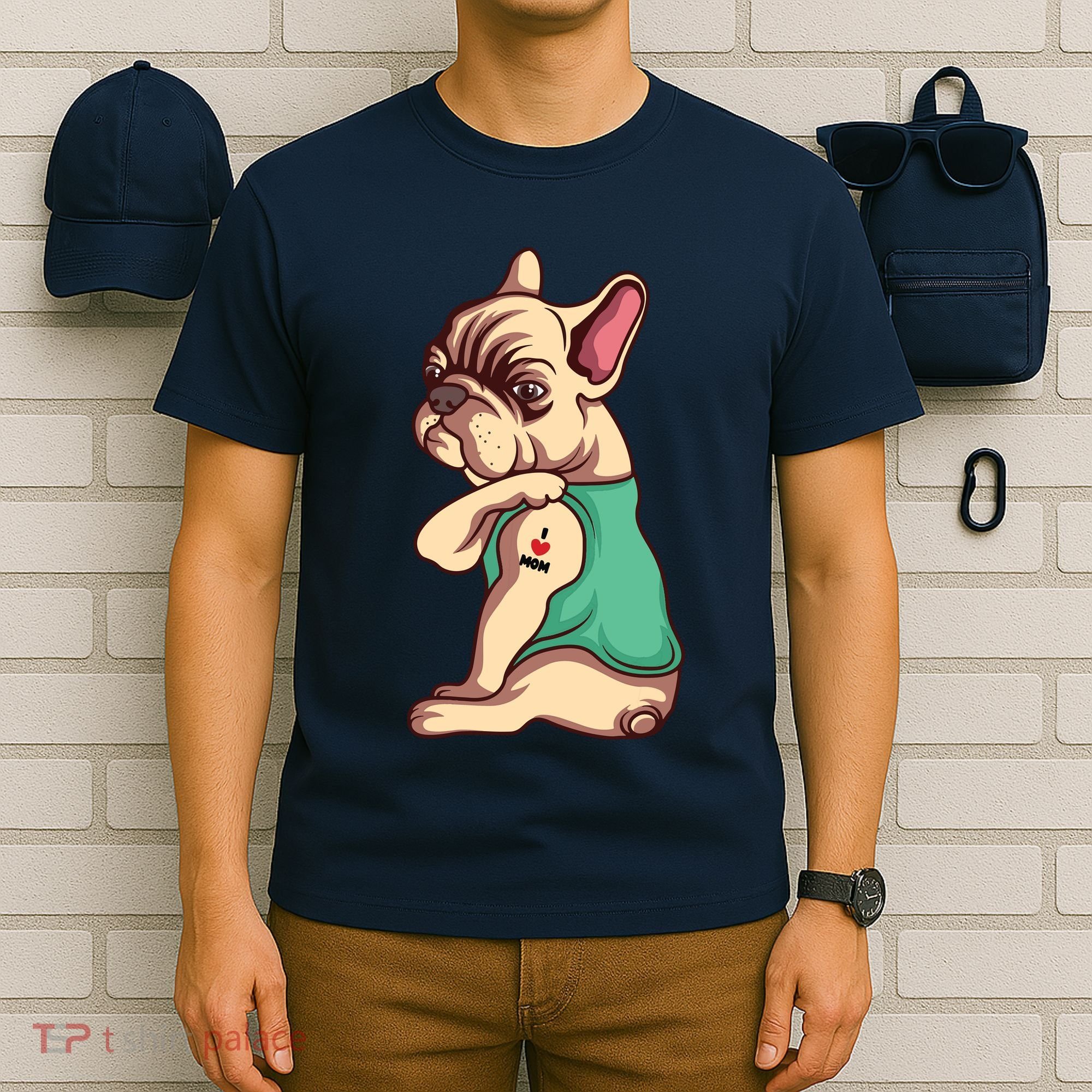 French Bulldog Dog I Love Mom Tattoo Lover Funny Gift T-Shirt