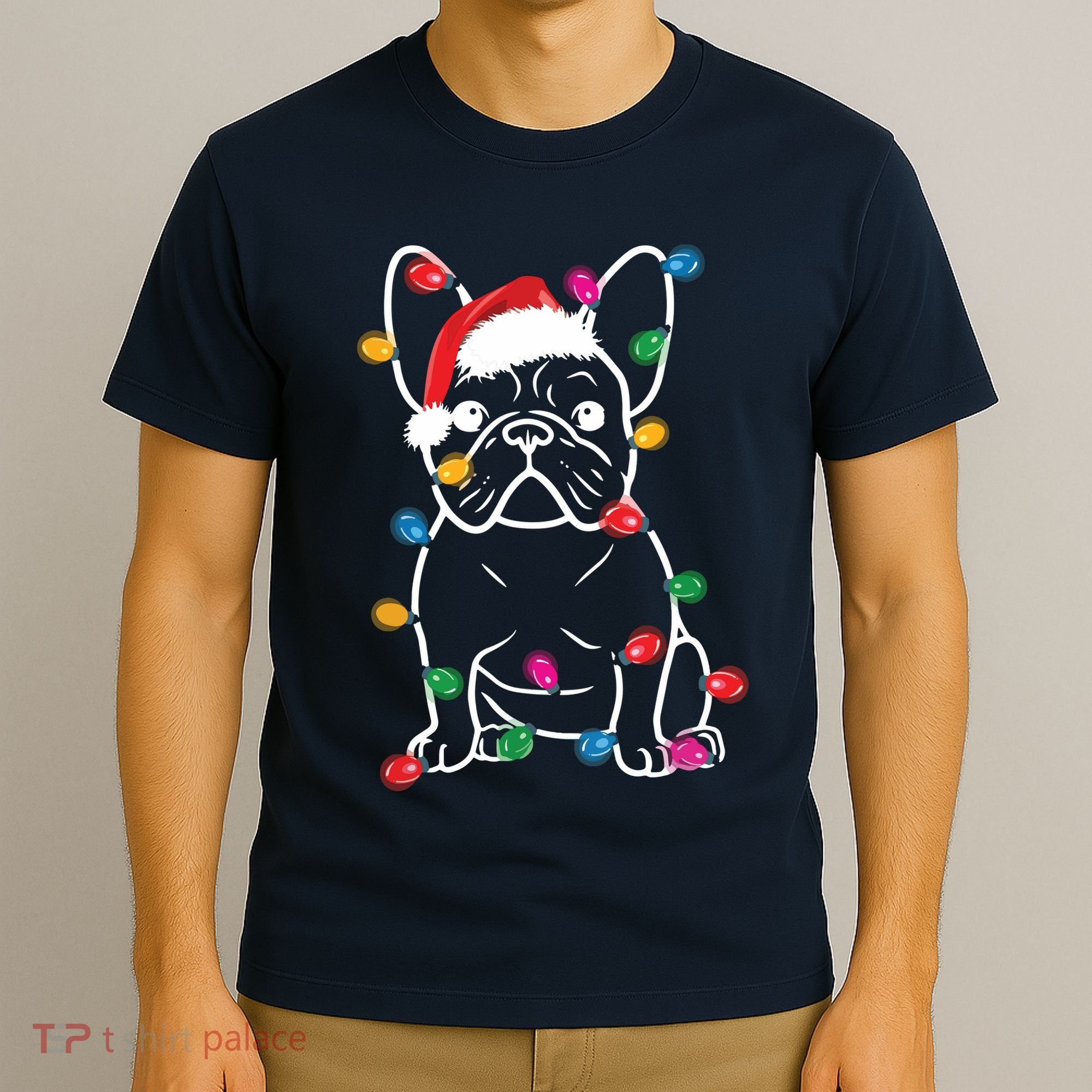 French Bulldog Dog Lights Christmas Matching Family T-Shirt