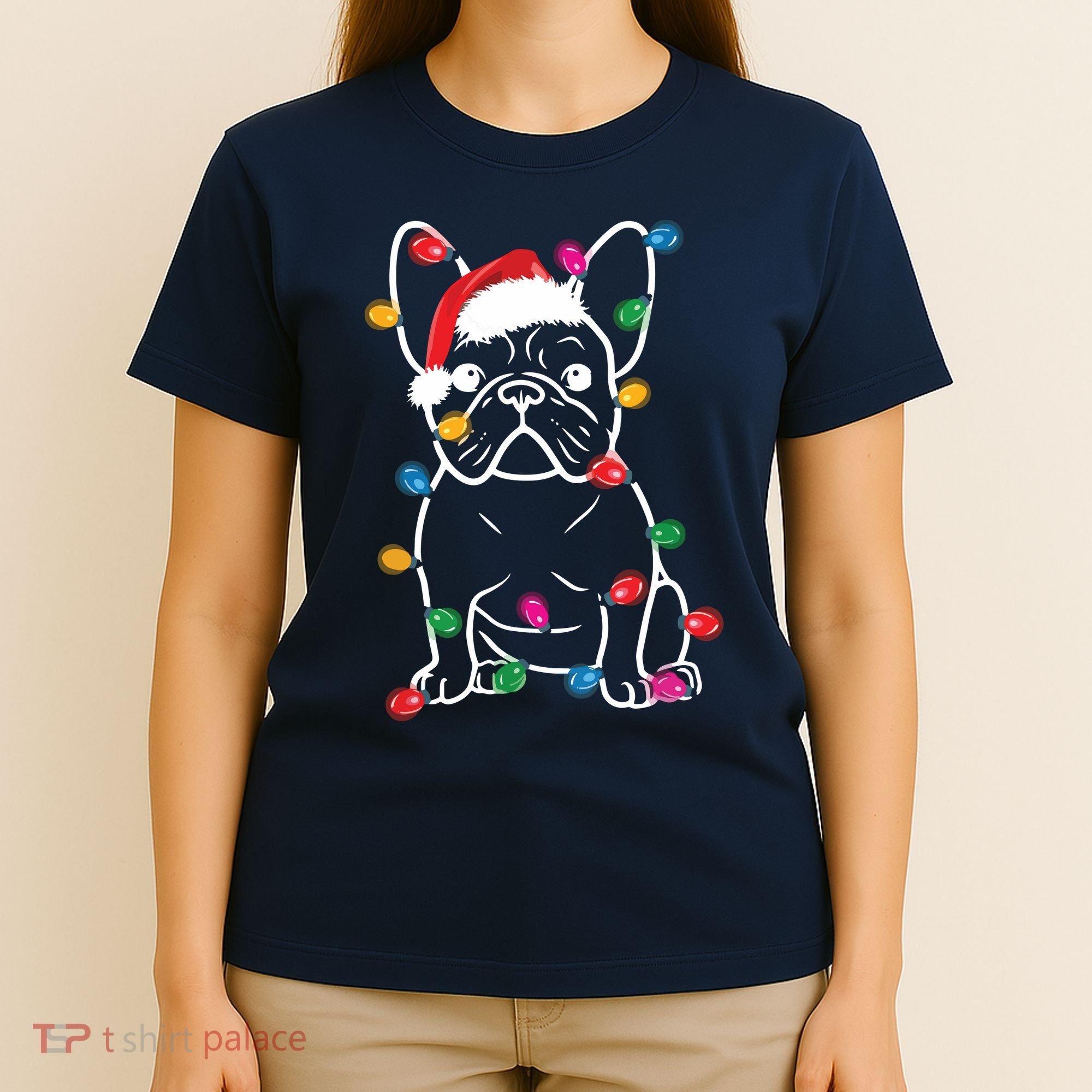 French Bulldog Dog Lights Christmas Matching Family T-Shirt