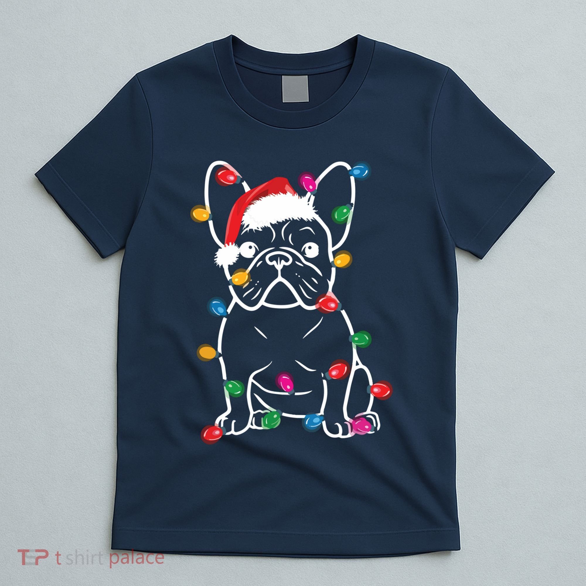 French Bulldog Dog Lights Christmas Matching Family T-Shirt