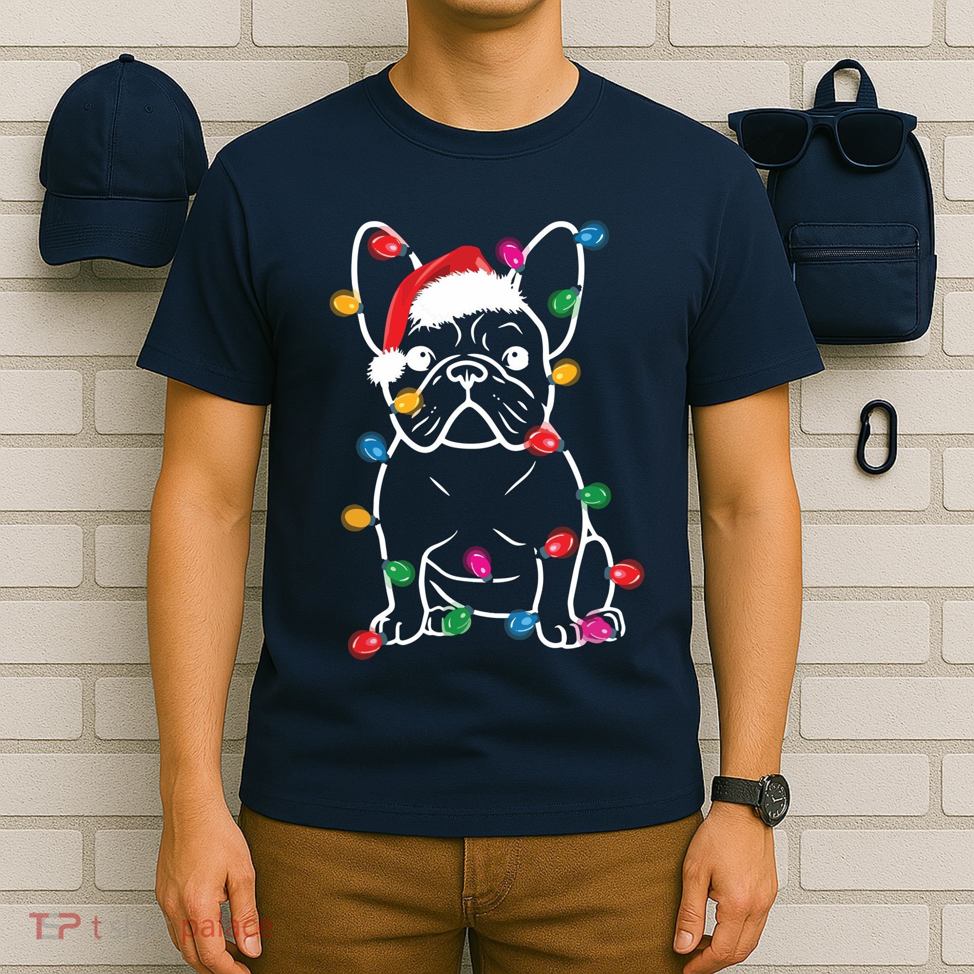 French Bulldog Dog Lights Christmas Matching Family T-Shirt