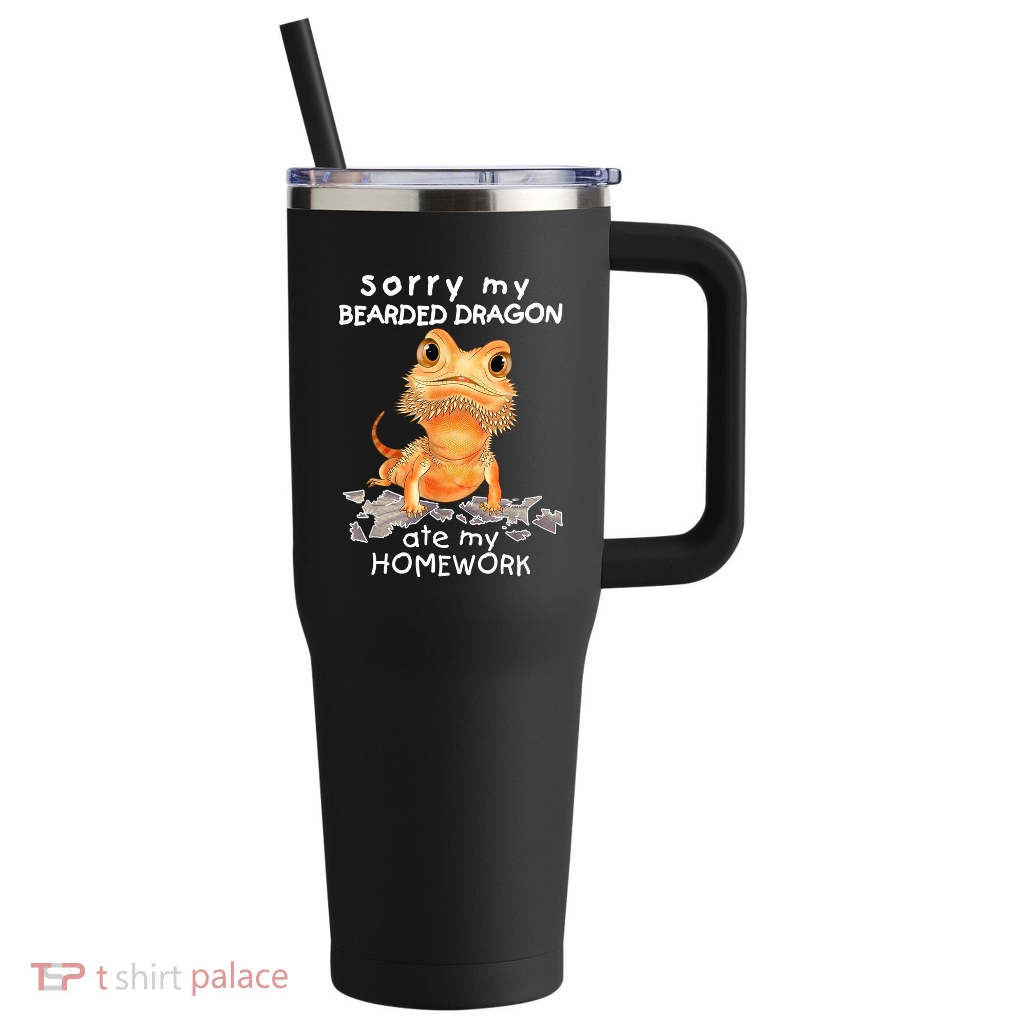 Funny Bearded Dragon Cute Lizard Beardie Ate My Homework Gift 40oz Vacuum Insulated Stainless Steel Travel Tumbler