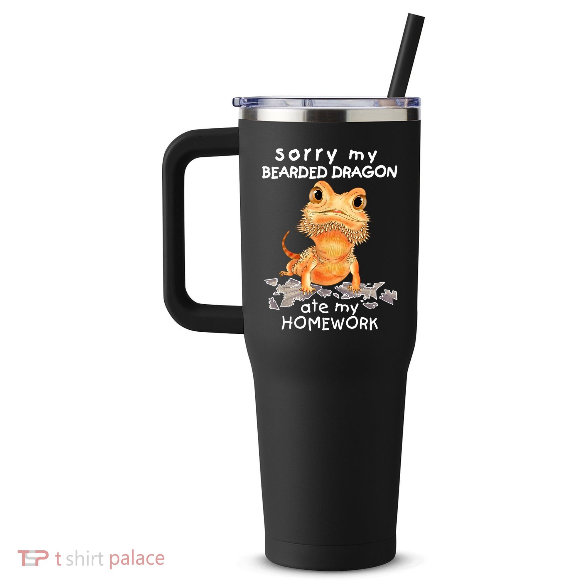 Funny Bearded Dragon Cute Lizard Beardie Ate My Homework Gift 40oz Vacuum Insulated Stainless Steel Travel Tumbler