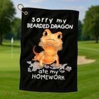 Funny Bearded Dragon Cute Lizard Beardie Ate My Homework Gift Golf Towel thumb 1