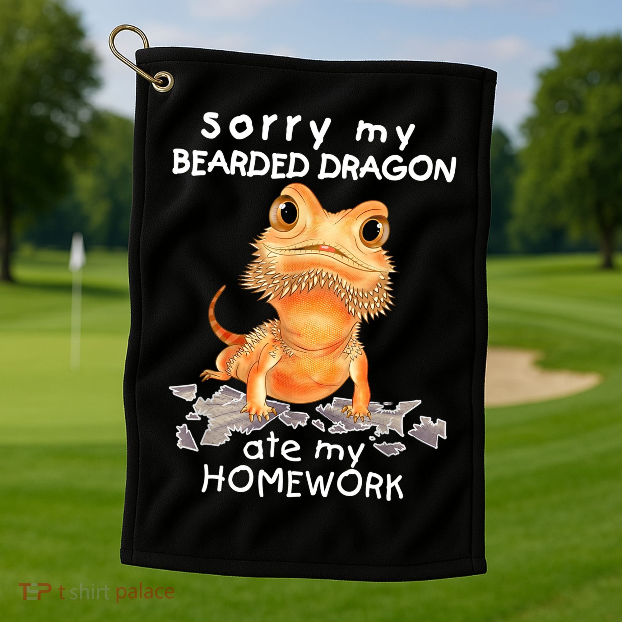 Funny Bearded Dragon Cute Lizard Beardie Ate My Homework Gift Golf Towel