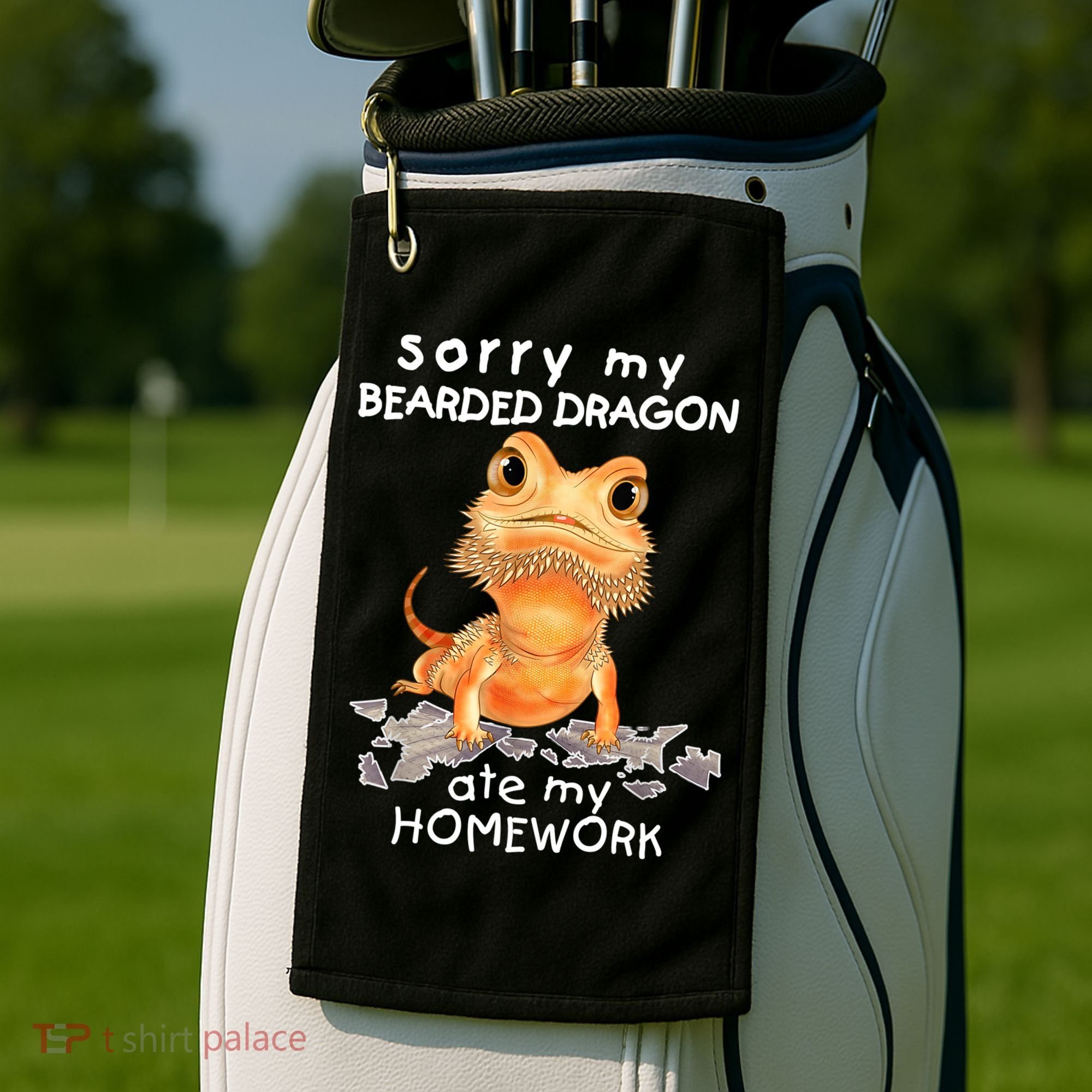Funny Bearded Dragon Cute Lizard Beardie Ate My Homework Gift Golf Towel