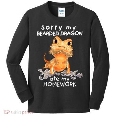 Funny Bearded Dragon Cute Lizard Beardie Ate My Homework Gift Kids Long Sleeve Shirt