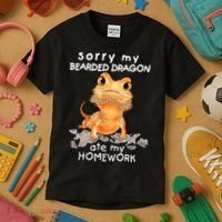 Funny Bearded Dragon Cute Lizard Beardie Ate My Homework Gift Kids T-Shirt thumb 3