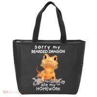 Funny Bearded Dragon Cute Lizard Beardie Ate My Homework Gift Tote Bag thumb 0