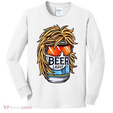 Funny Beer Drinking Funny Redneck Mullet Kids Long Sleeve Shirt
