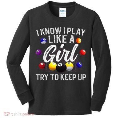 Funny Billiards Design For Women Pool Billiard Player Kids Long Sleeve Shirt