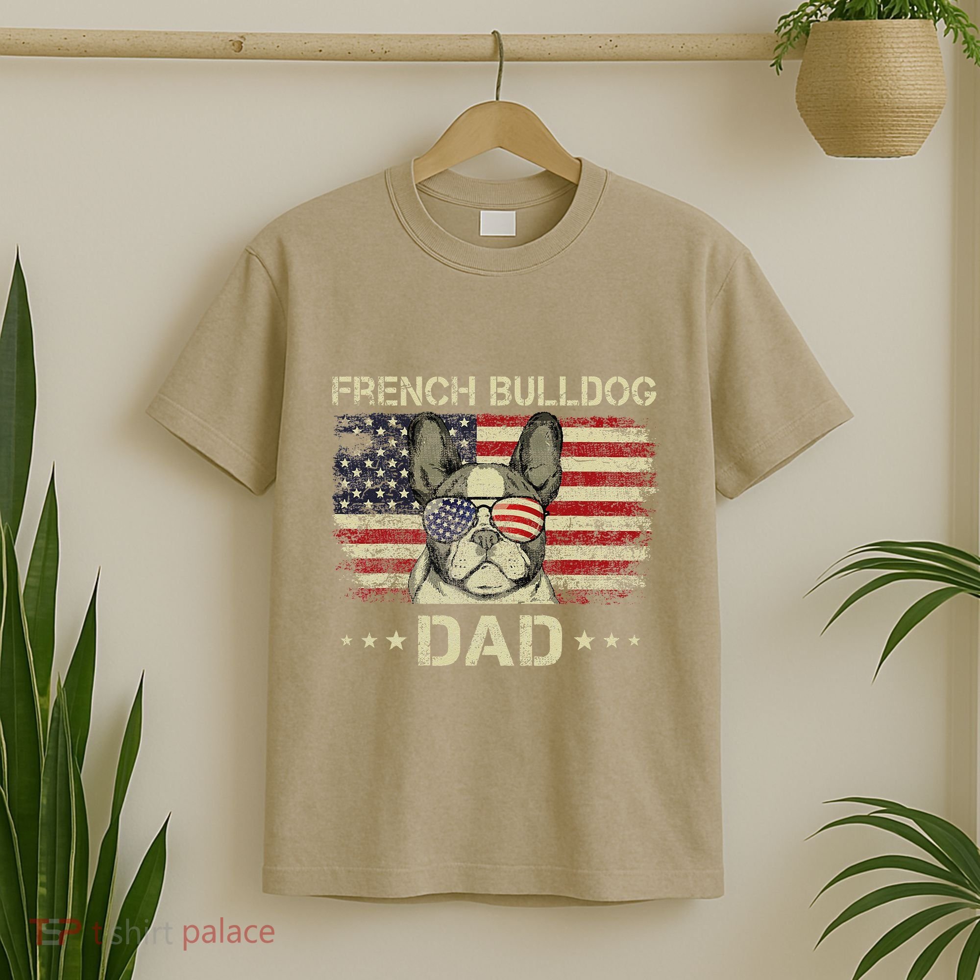 French Bulldog Dad Dog Lovers American Flag 4th Of July T-Shirt