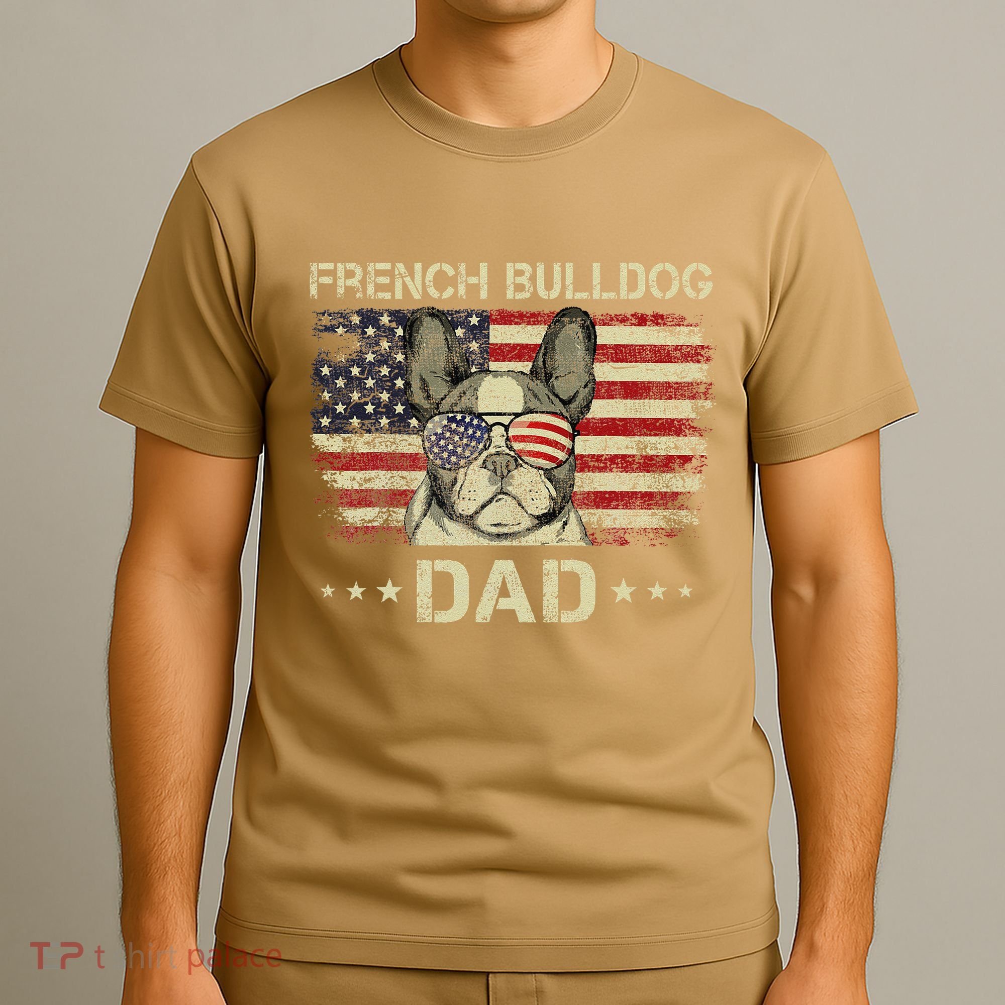 French Bulldog Dad Dog Lovers American Flag 4th Of July T-Shirt