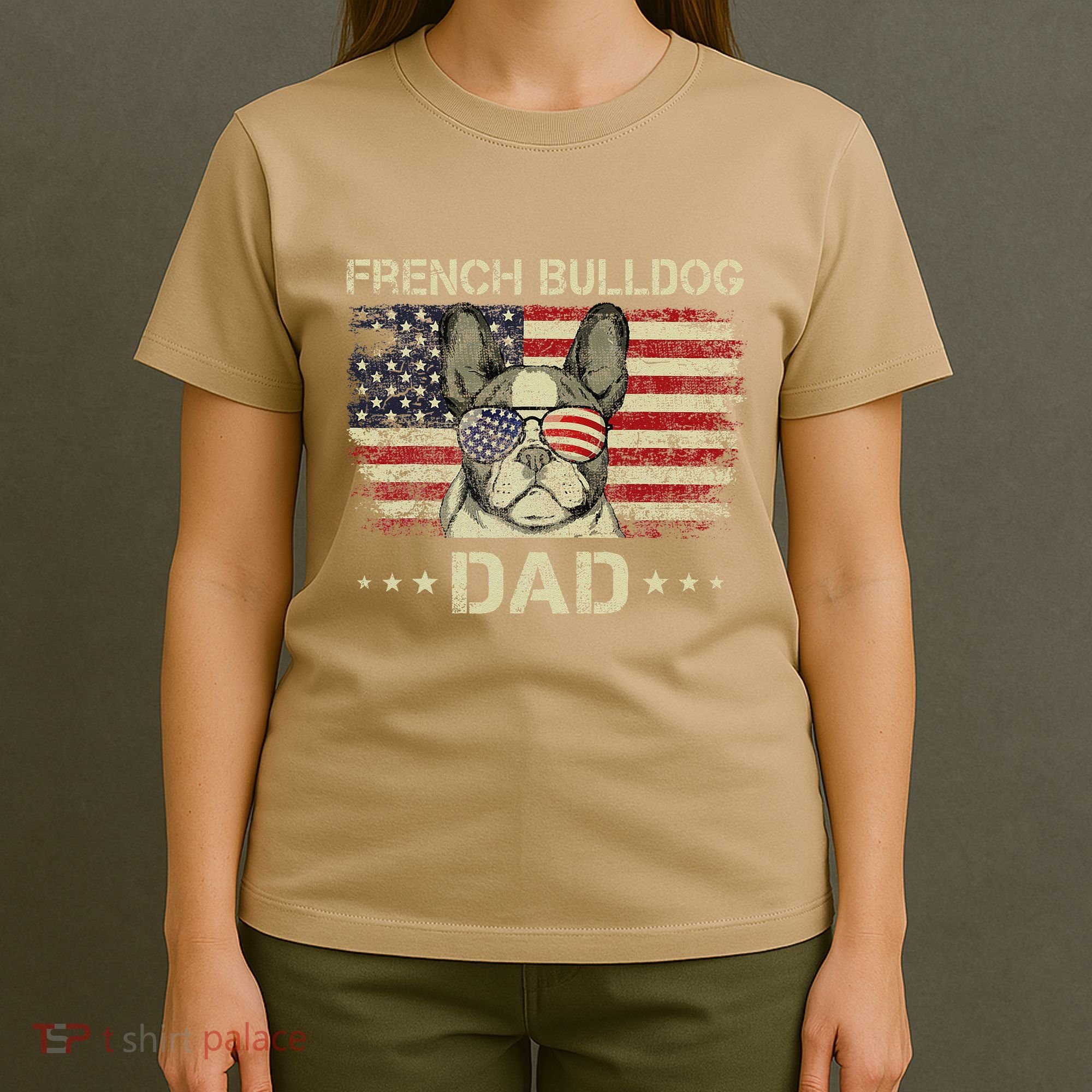 French Bulldog Dad Dog Lovers American Flag 4th Of July T-Shirt