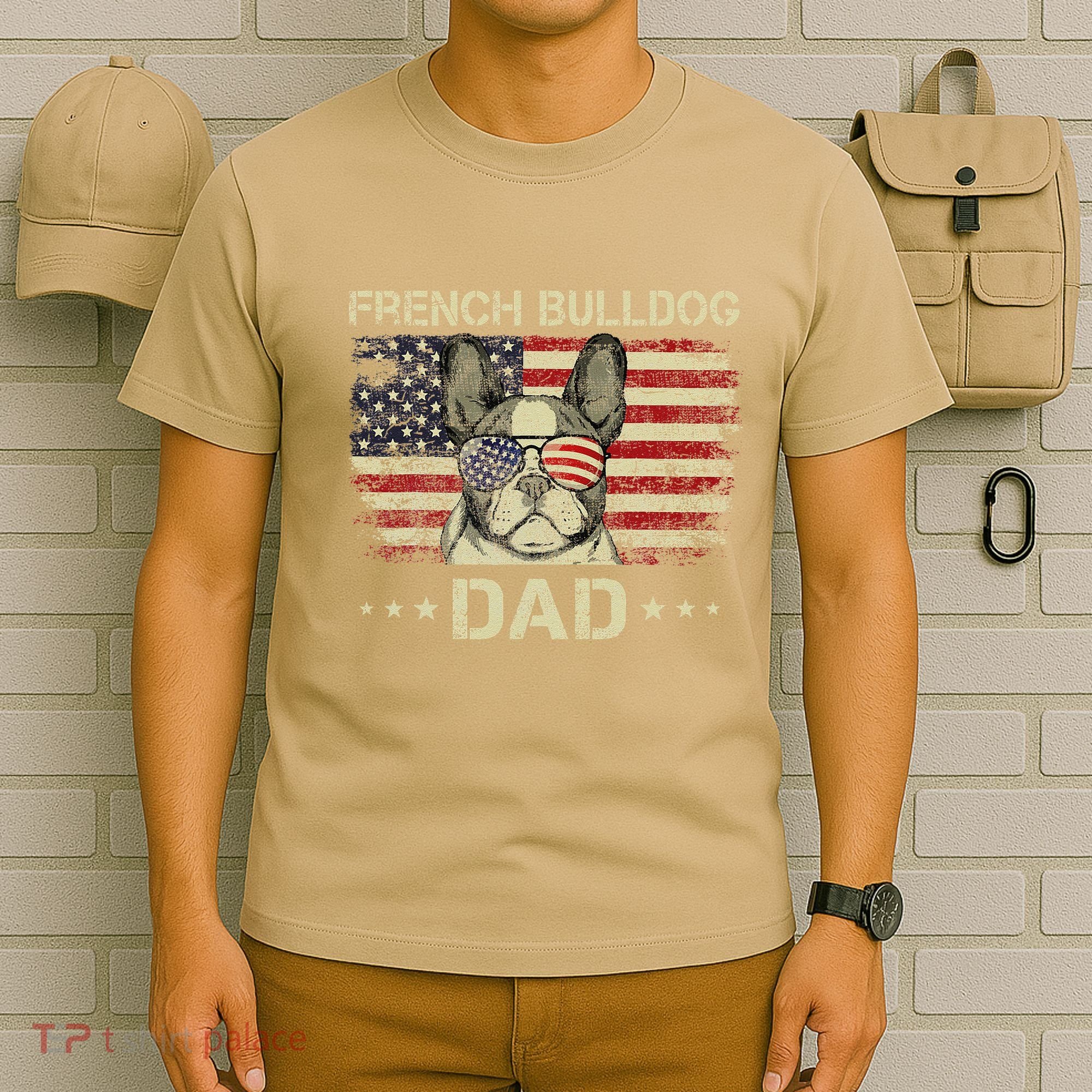 French Bulldog Dad Dog Lovers American Flag 4th Of July T-Shirt