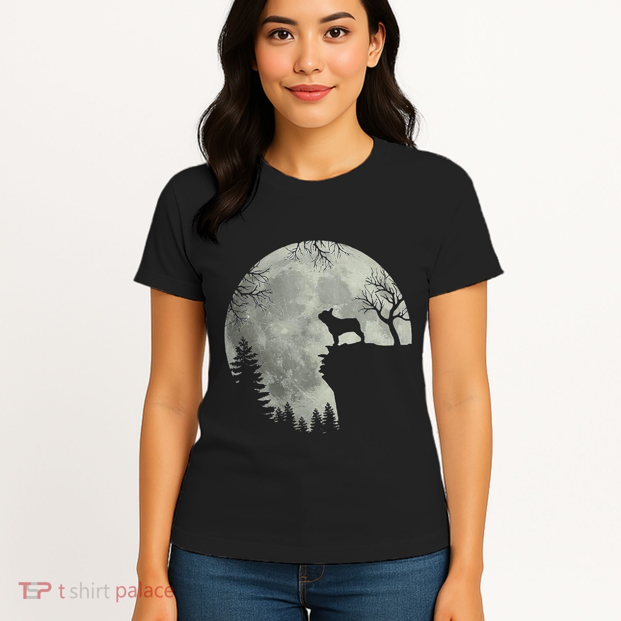 French Bulldog Dog And Moon Halloween Costume Women's T-Shirt