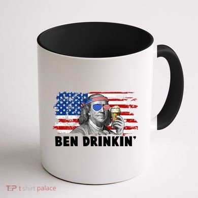 Funny Ben Drinkin USA American Flag Coffee Mug back
