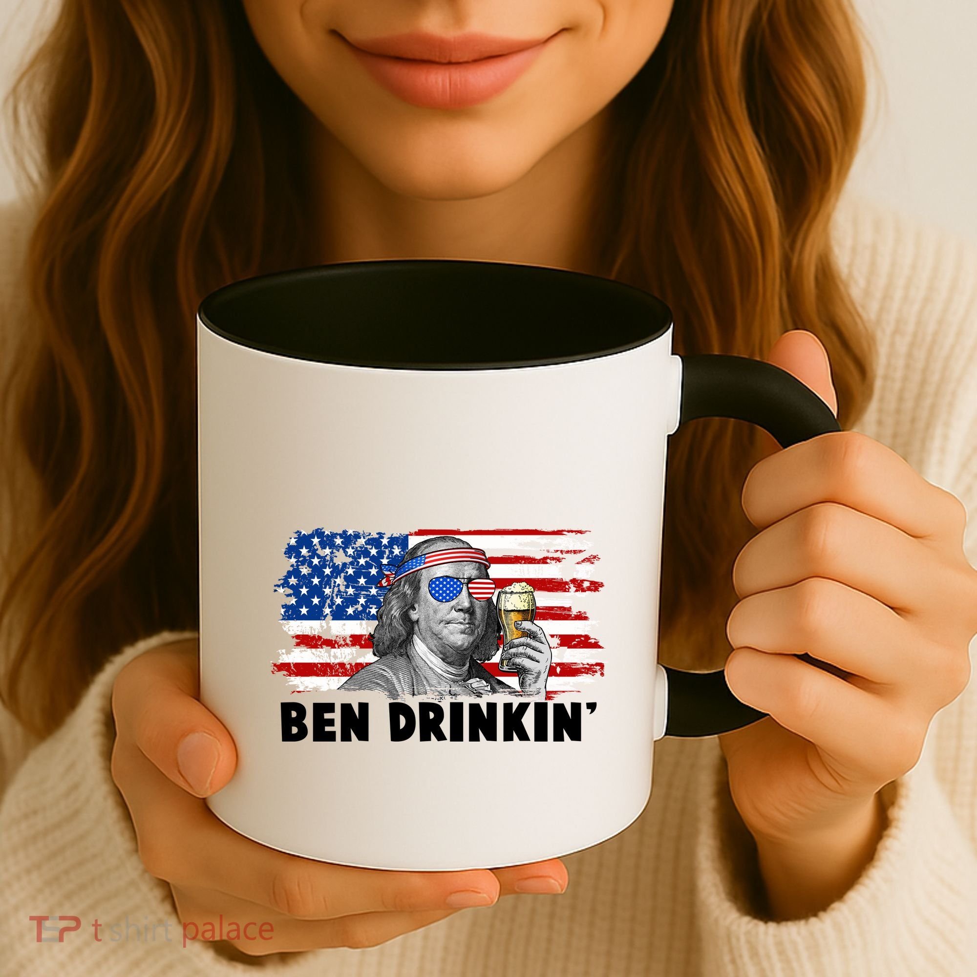 Funny Ben Drinkin USA American Flag Coffee Mug