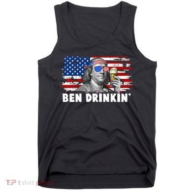 Funny Ben Drinkin USA American Flag Tank Top