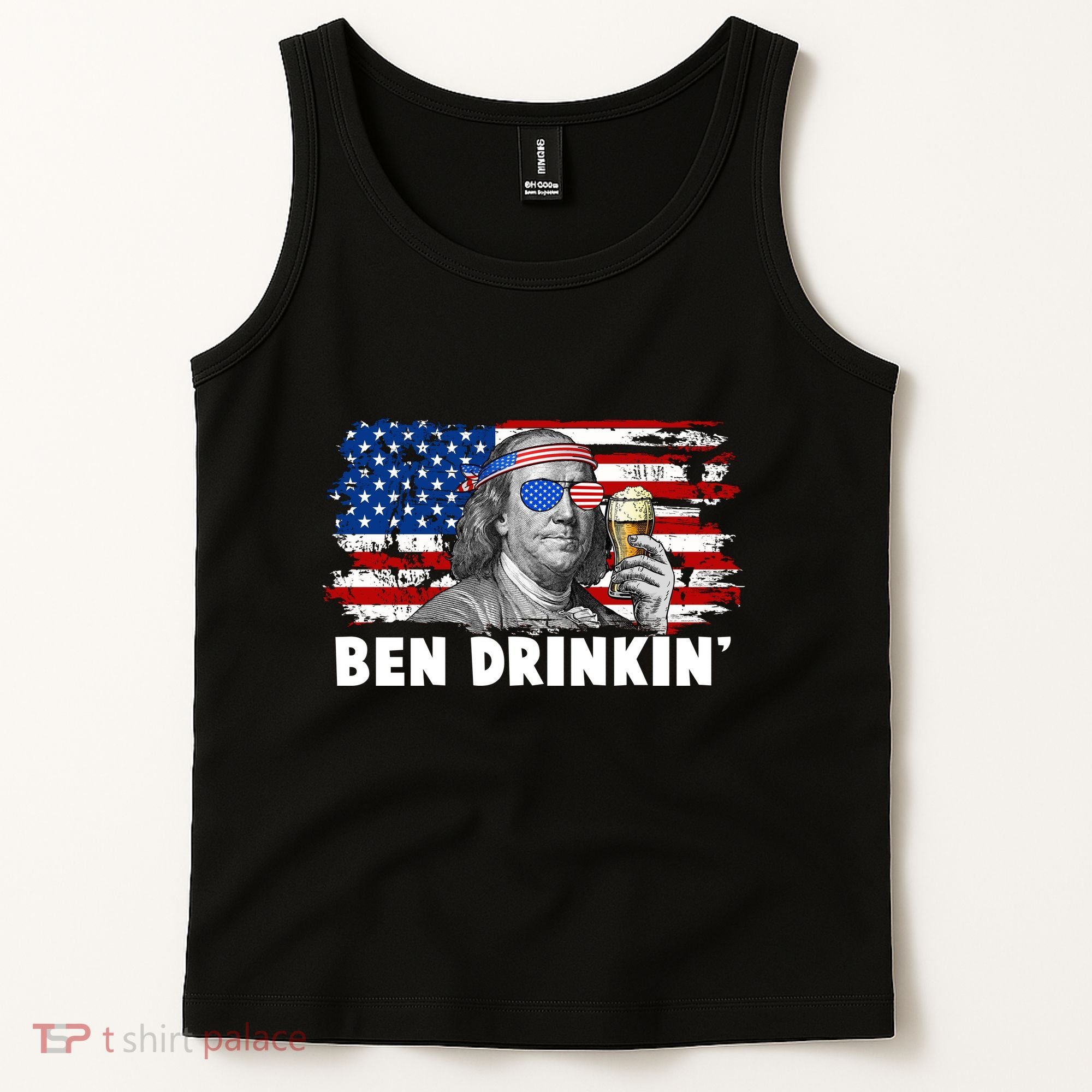 Funny Ben Drinkin USA American Flag Tank Top