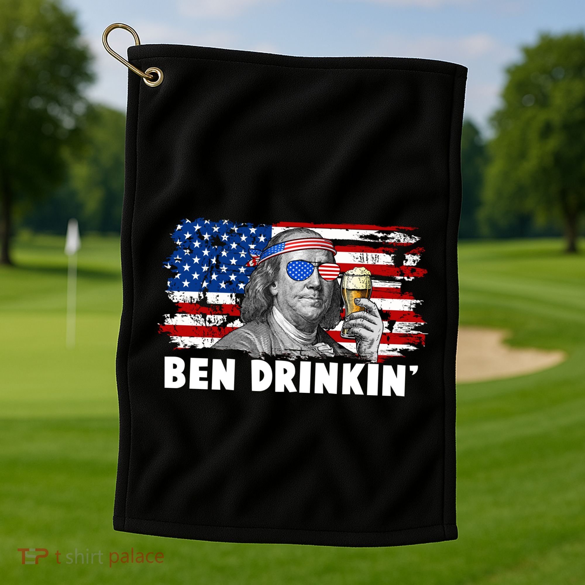 Funny Ben Drinkin USA American Flag Golf Towel