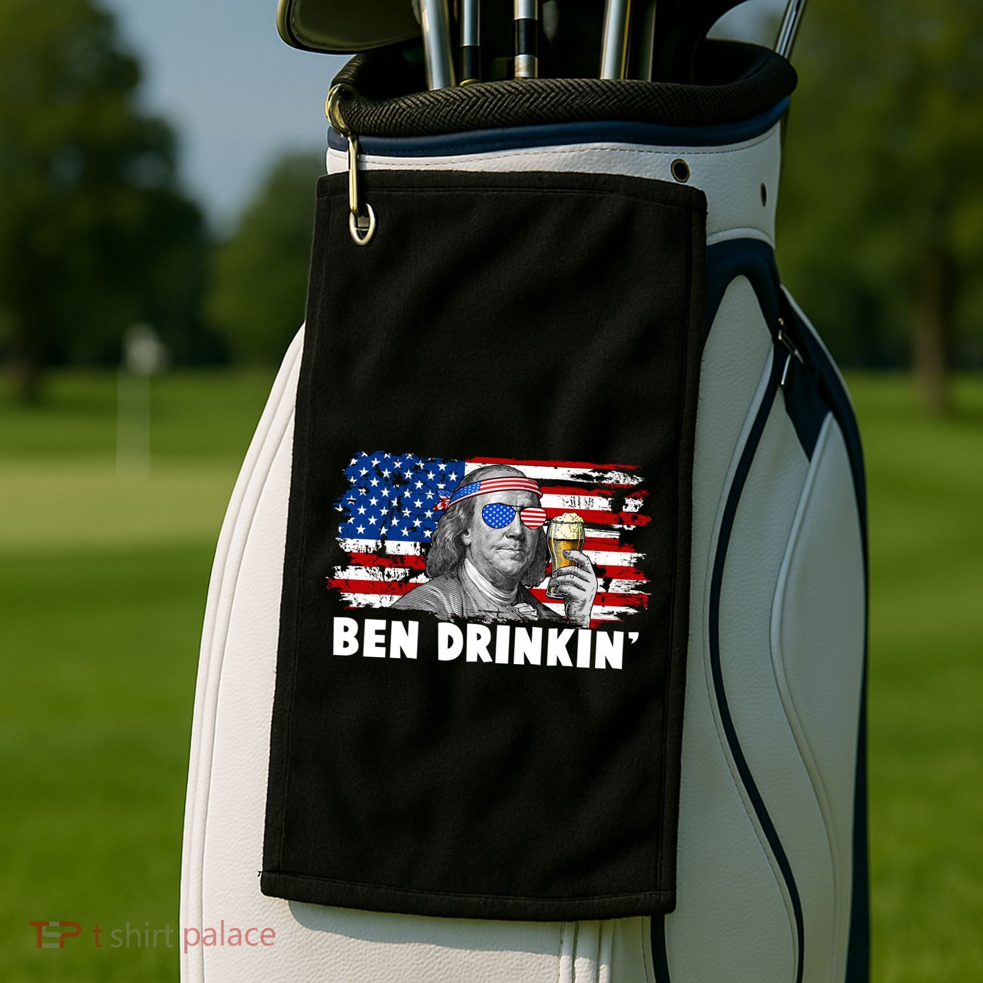 Funny Ben Drinkin USA American Flag Golf Towel