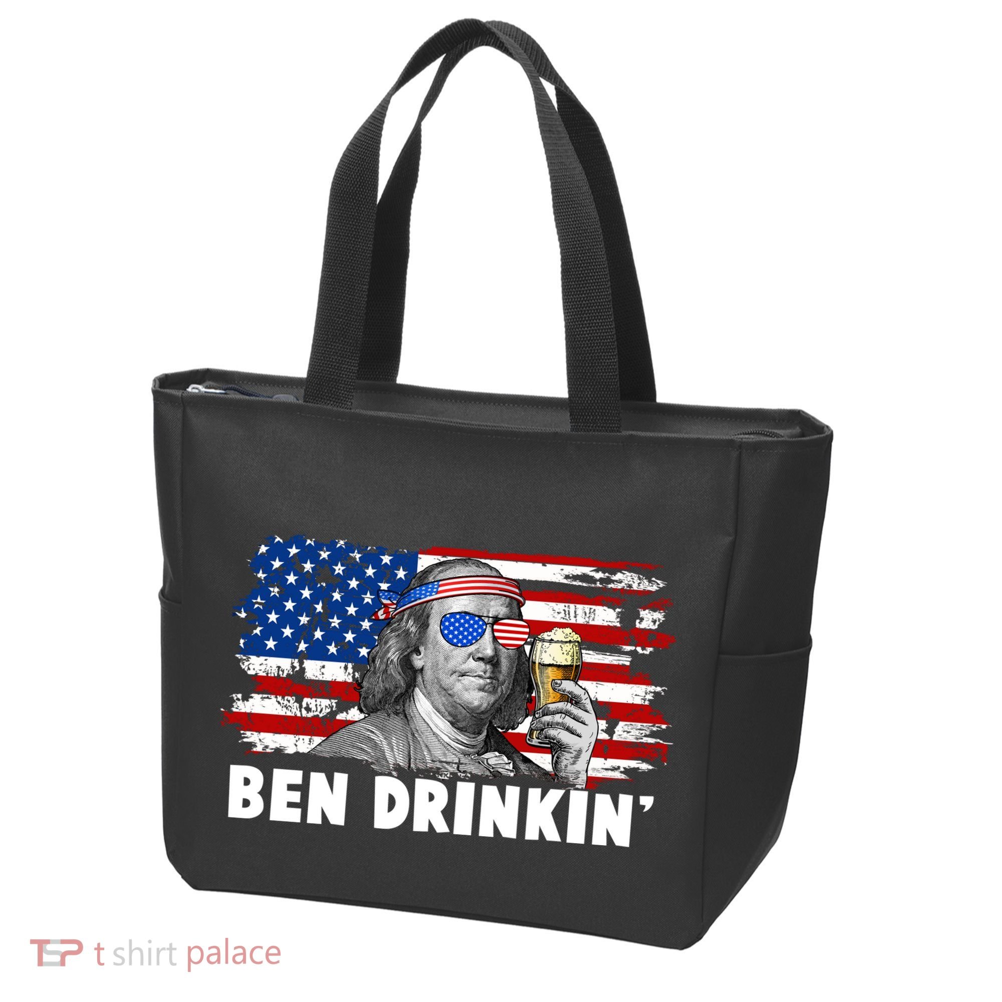Funny Ben Drinkin USA American Flag Tote Bag