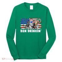 Funny Ben Drinkin USA American Flag Long Sleeve Shirt thumb 0