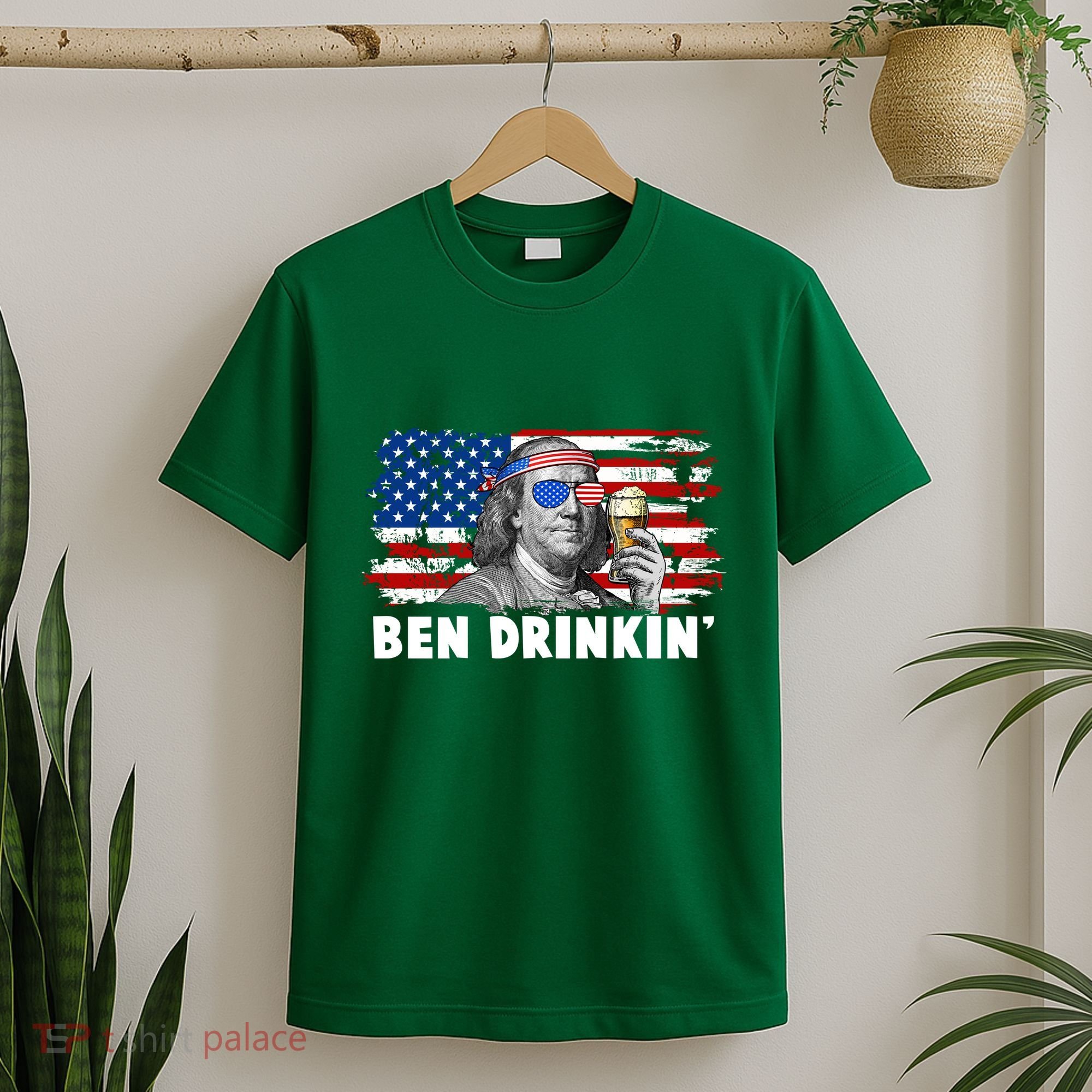 Funny Ben Drinkin USA American Flag T-Shirt