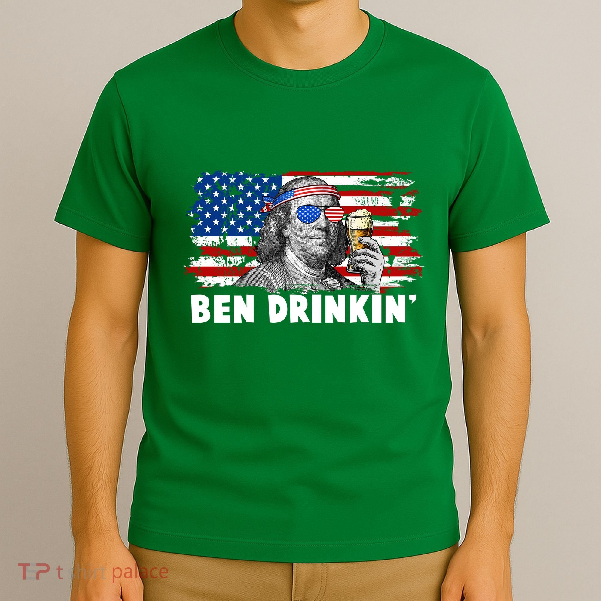 Funny Ben Drinkin USA American Flag T-Shirt