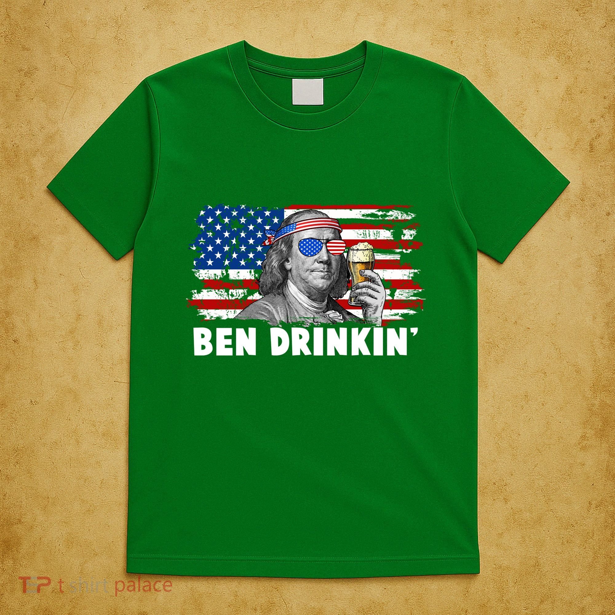Funny Ben Drinkin USA American Flag T-Shirt