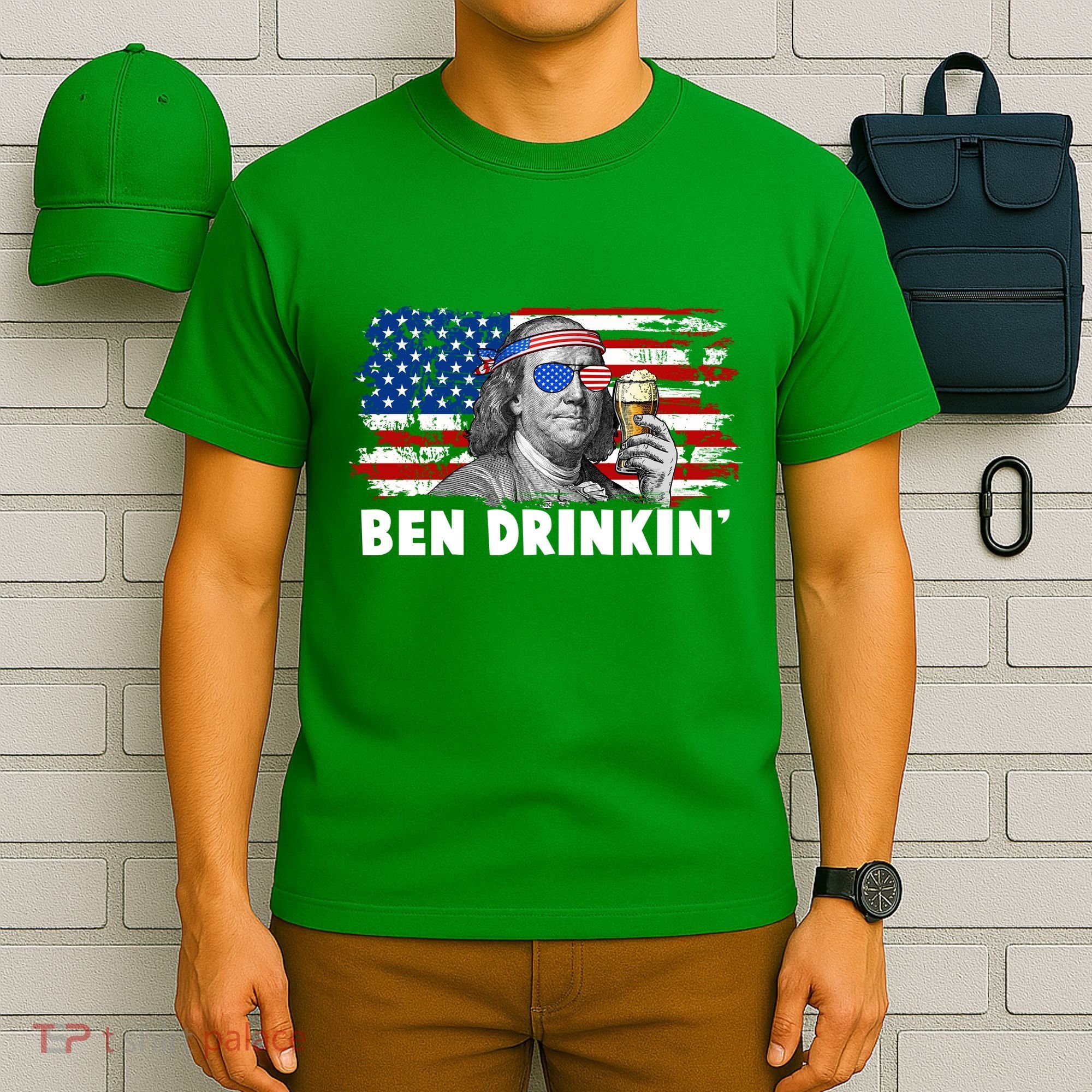 Funny Ben Drinkin USA American Flag T-Shirt