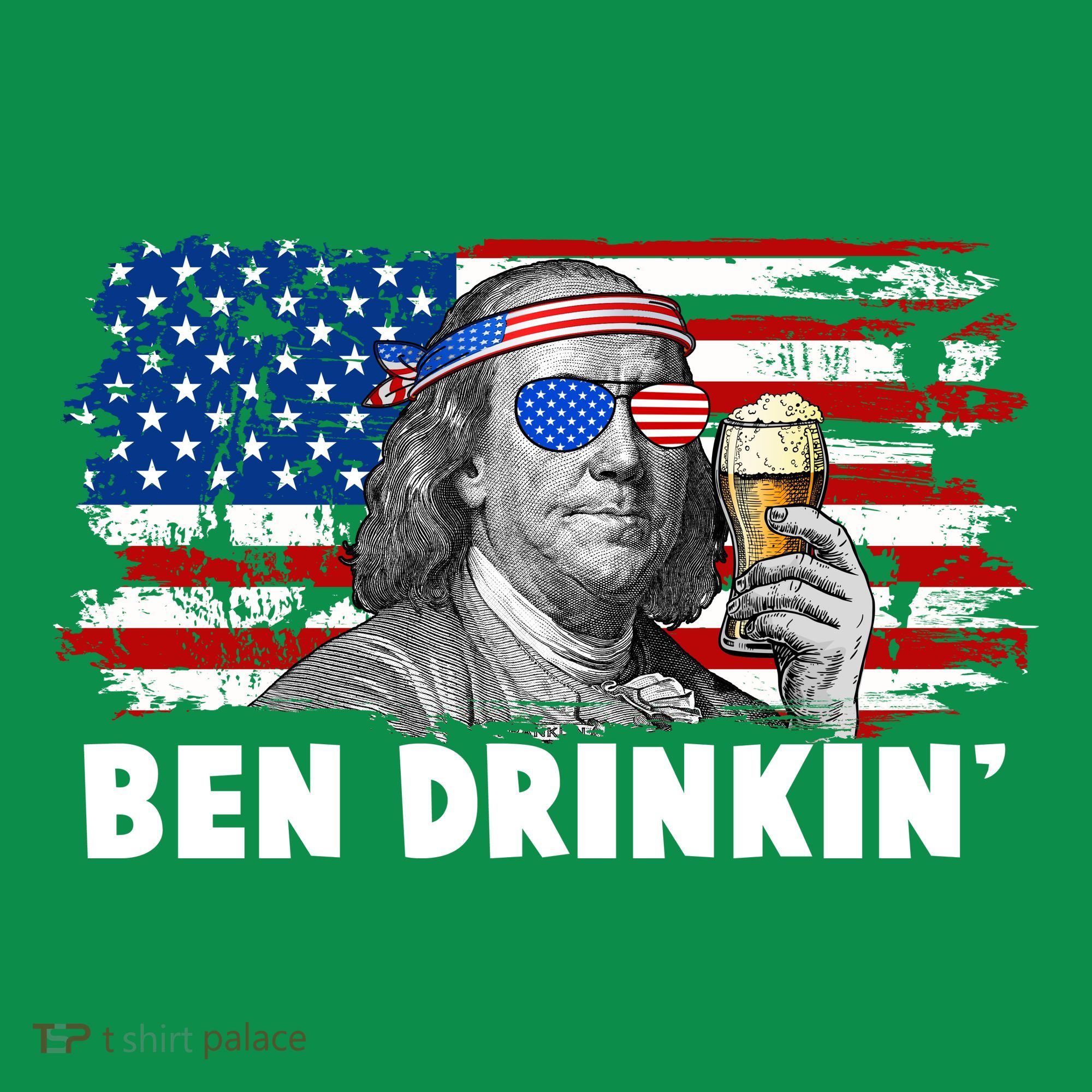 Funny Ben Drinkin USA American Flag T-Shirt