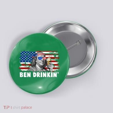 Funny Ben Drinkin USA American Flag Button