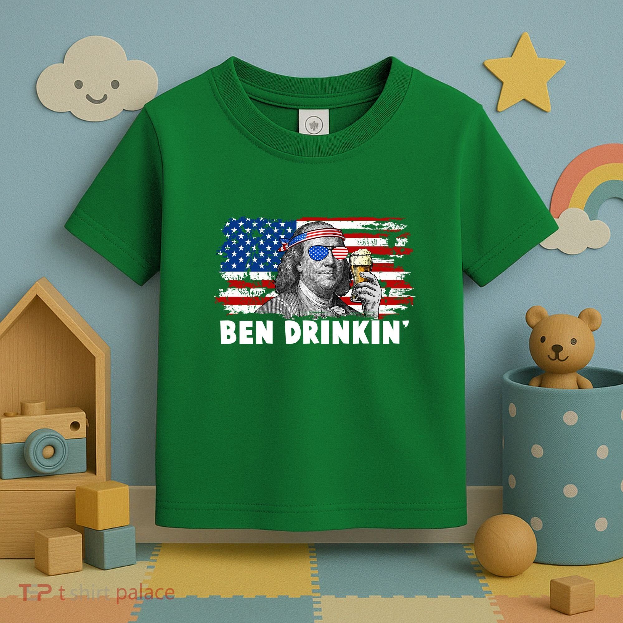 Funny Ben Drinkin USA American Flag Toddler T-Shirt