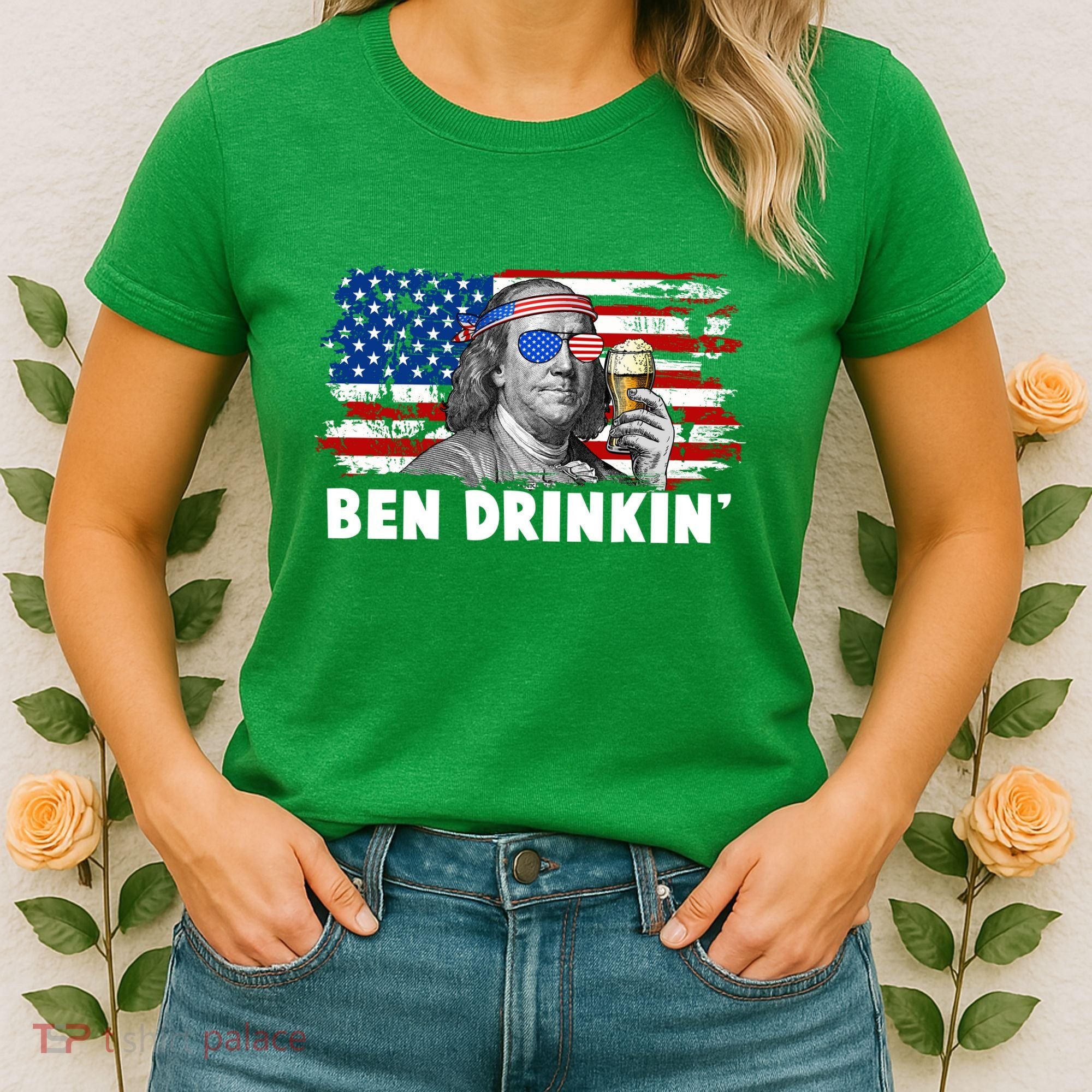Funny Ben Drinkin USA American Flag Women's T-Shirt