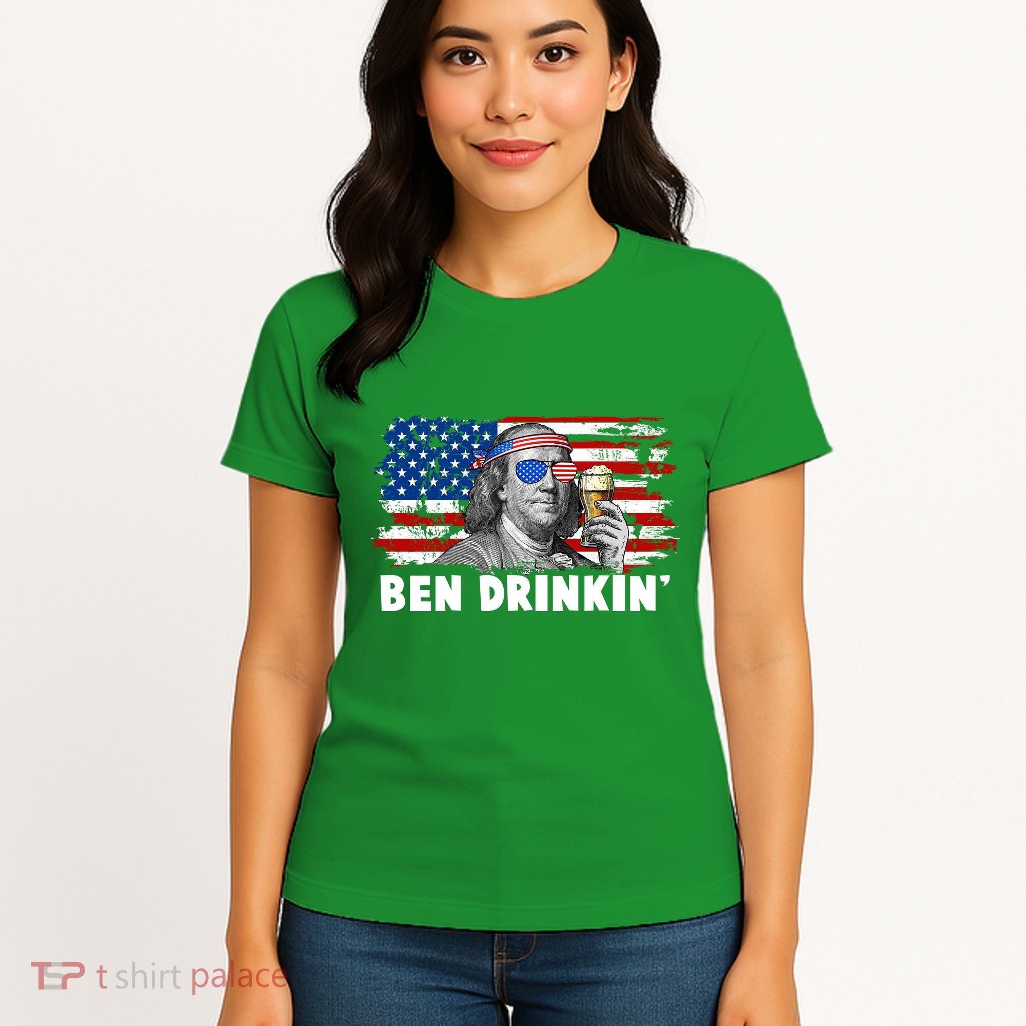 Funny Ben Drinkin USA American Flag Women's T-Shirt