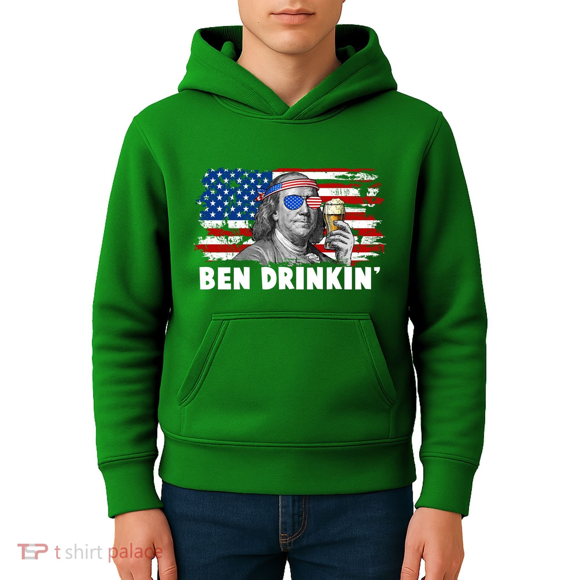 Funny Ben Drinkin USA American Flag Kids Hoodie