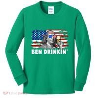 Funny Ben Drinkin USA American Flag Kids Long Sleeve Shirt thumb 0