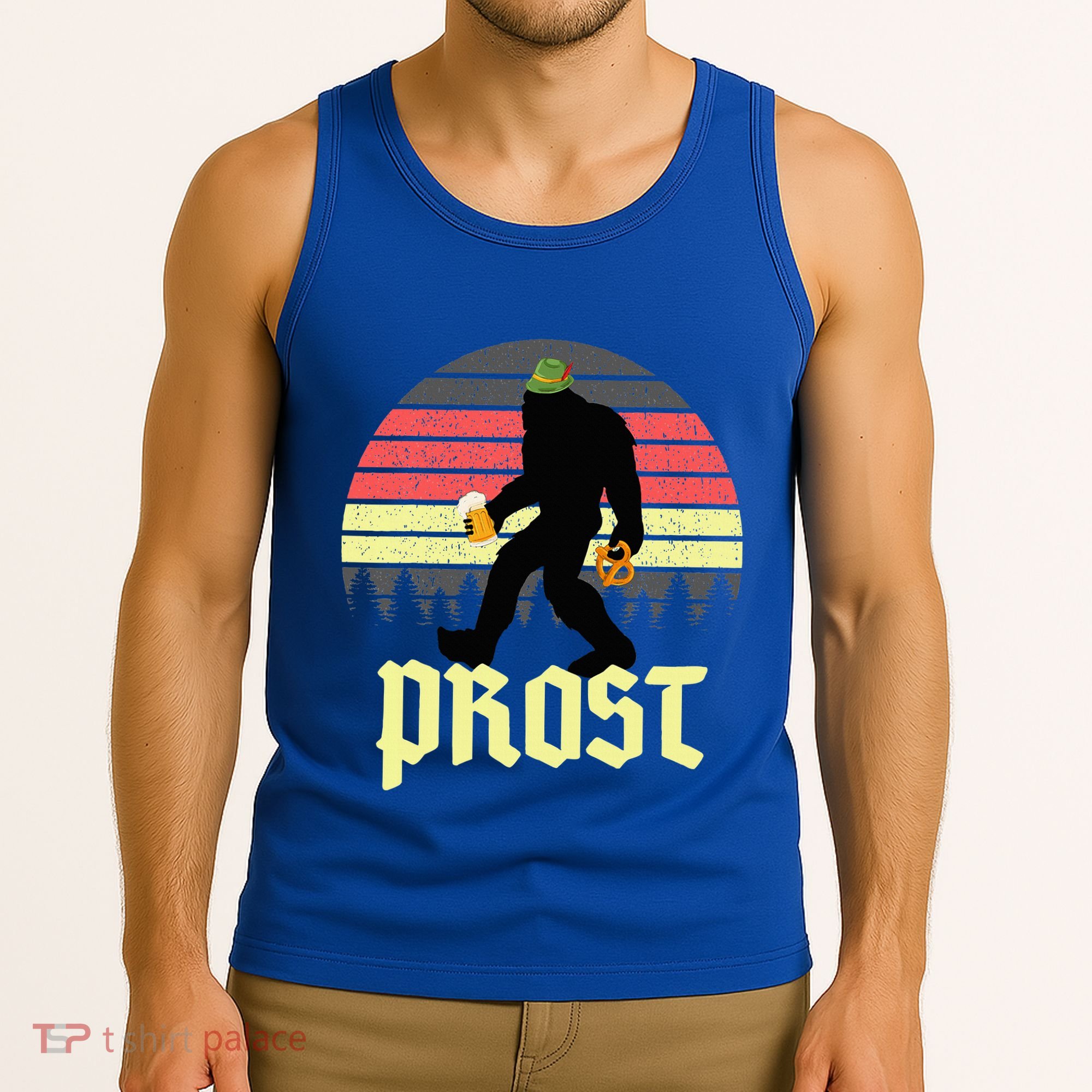 Funny Bigfoot Drinking Beer German Oktoberfest Prost Tank Top