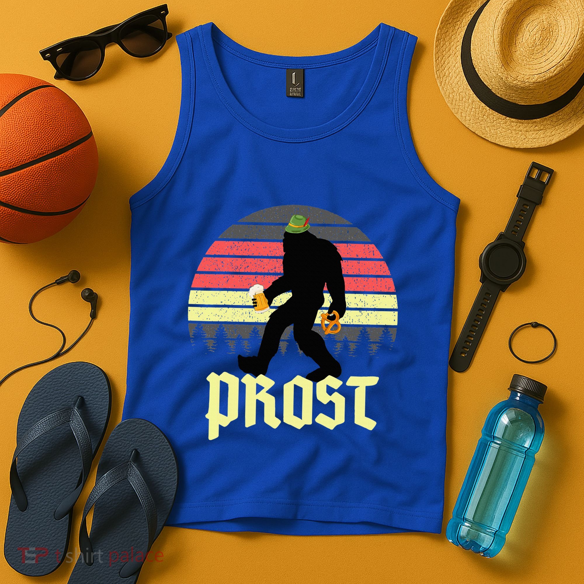 Funny Bigfoot Drinking Beer German Oktoberfest Prost Tank Top